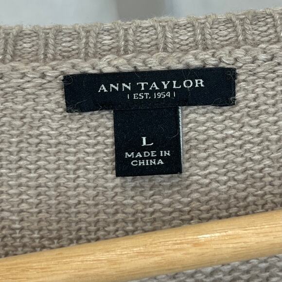 ANN TAYLOR Sequin Cardigan Sweater Embellished Wool Angora Cashmere Beige Tan L - Picture 3 of 8